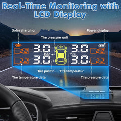 Tire Pressure Monitoring System,Tpms with Solar Charging&Usb Charging,5Alarm Modes, Real Time Monitoring Pressure and Temperature, Auto& Color Display Screens,Suitable for 4 Wheeled Vehicles