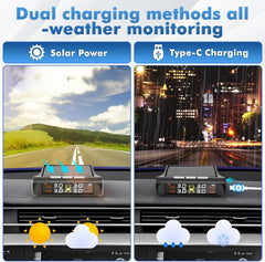 Tire Pressure Monitoring System,Tpms with Solar Charging&Usb Charging,5Alarm Modes, Real Time Monitoring Pressure and Temperature, Auto& Color Display Screens,Suitable for 4 Wheeled Vehicles