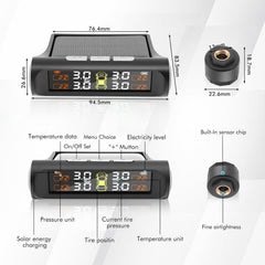 Tire Pressure Monitoring System,Tpms with Solar Charging&Usb Charging,5Alarm Modes, Real Time Monitoring Pressure and Temperature, Auto& Color Display Screens,Suitable for 4 Wheeled Vehicles