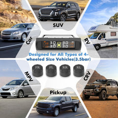 Tire Pressure Monitoring System,Tpms with Solar Charging&Usb Charging,5Alarm Modes, Real Time Monitoring Pressure and Temperature, Auto& Color Display Screens,Suitable for 4 Wheeled Vehicles