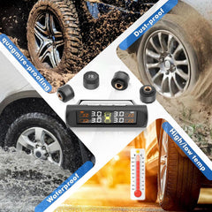Tire Pressure Monitoring System,Tpms with Solar Charging&Usb Charging,5Alarm Modes, Real Time Monitoring Pressure and Temperature, Auto& Color Display Screens,Suitable for 4 Wheeled Vehicles